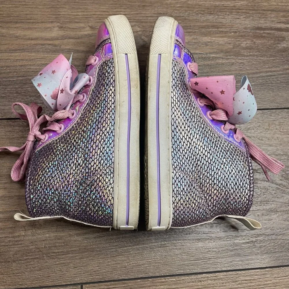 Jojo Siwa Mermaid Shimmer High Top Shoes Girls Sz. 1 Lace Up Sneakers Bow Accent